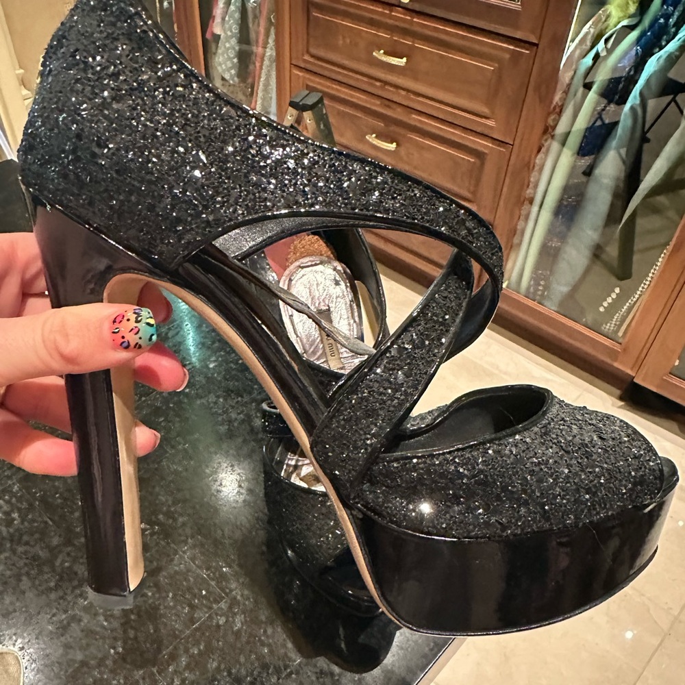 Miu Miu Glitter Platform Sandals - image 2
